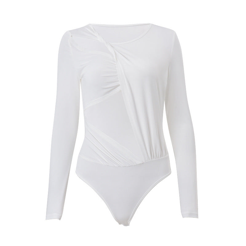 Damer Elegant Langærmet Bodysuit med raffineret Draperingsdesign Skovae