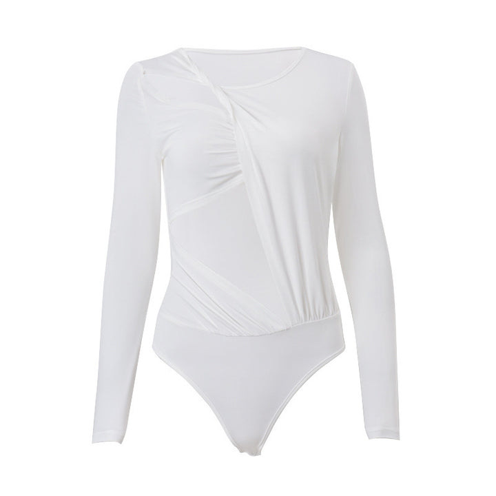 Damer Elegant Langærmet Bodysuit med raffineret Draperingsdesign Skovae