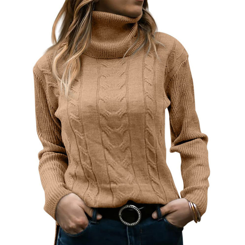 Dame strikpullover med elegant rullekrave og snoningsmønster Stilla
