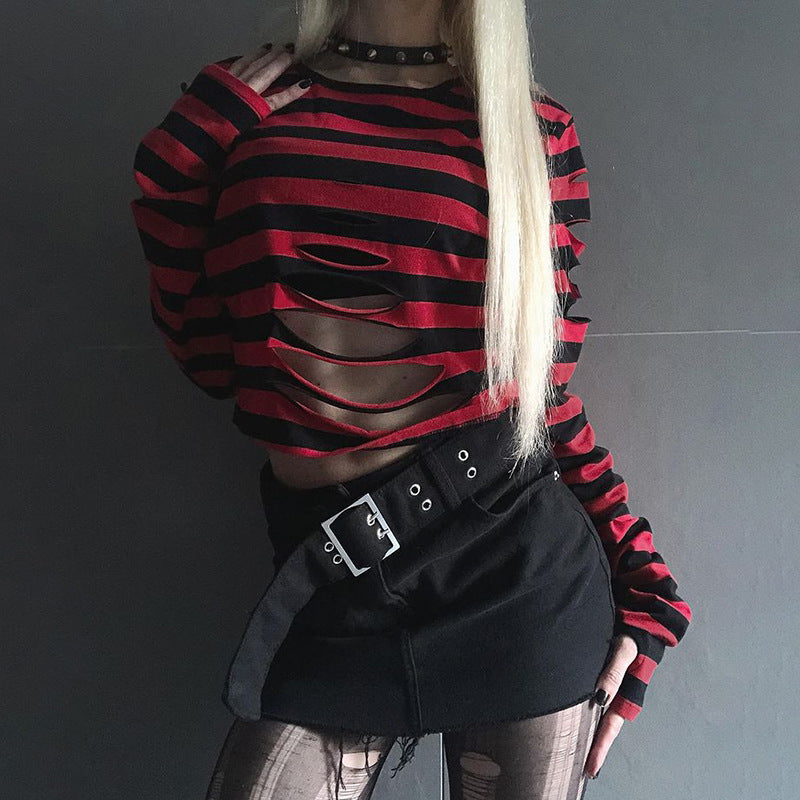 Dame stribet Crop-Top med cut-out-detaljer Stilla