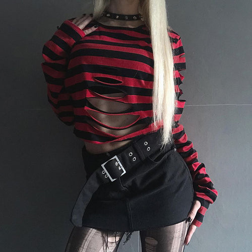 Dame stribet Crop-Top med cut-out-detaljer Stilla