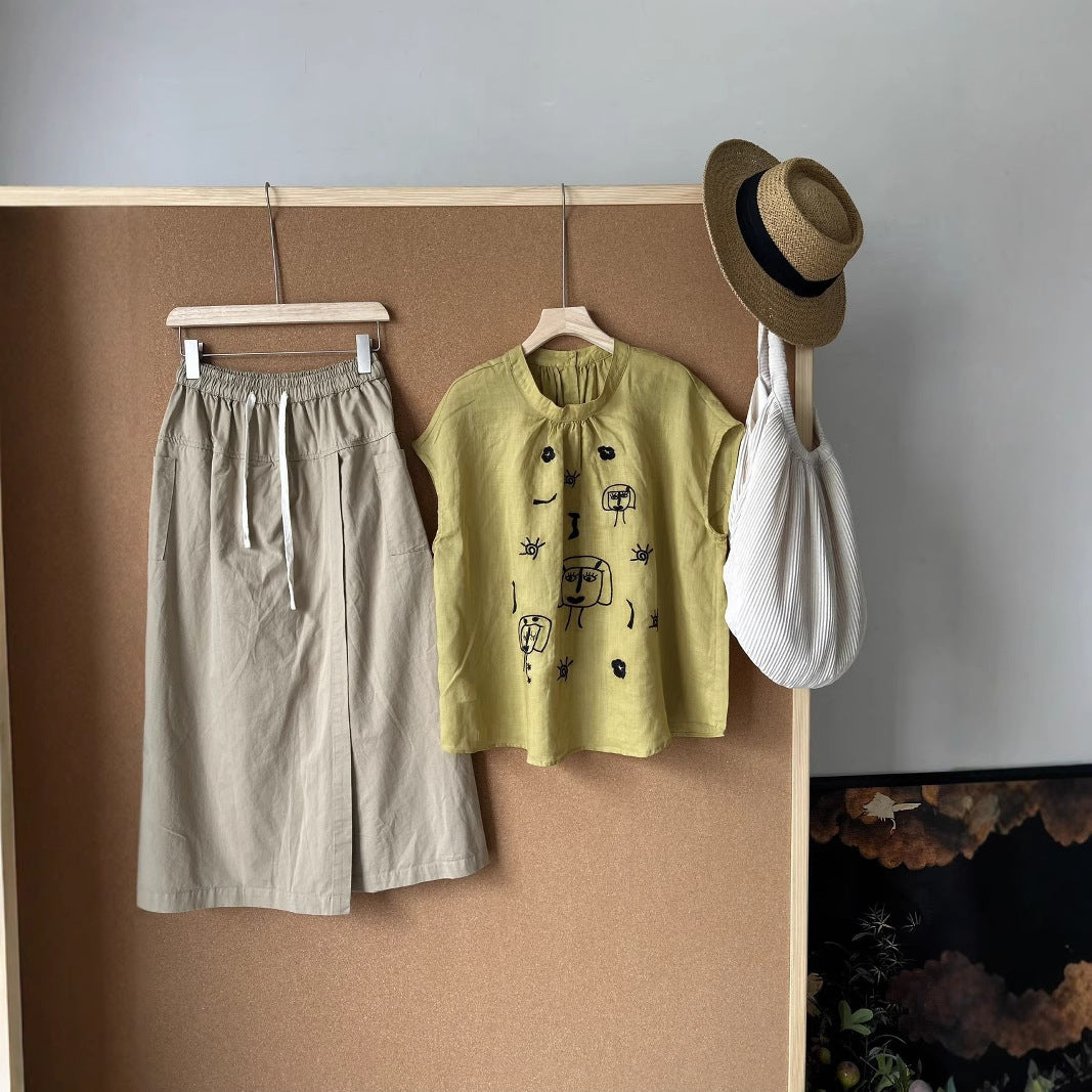 Femme Kunstnerisk Broderet Bluse med Flydende Snit Stilla