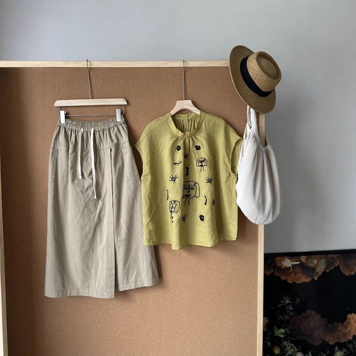 Femme Kunstnerisk Broderet Bluse med Flydende Snit Stilla