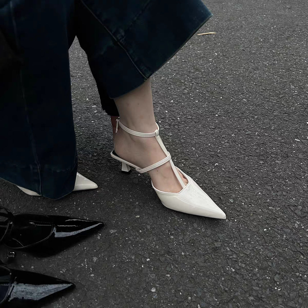 Dame spids-tå slingback hæle med klodset arkitektonisk hæl Stilla