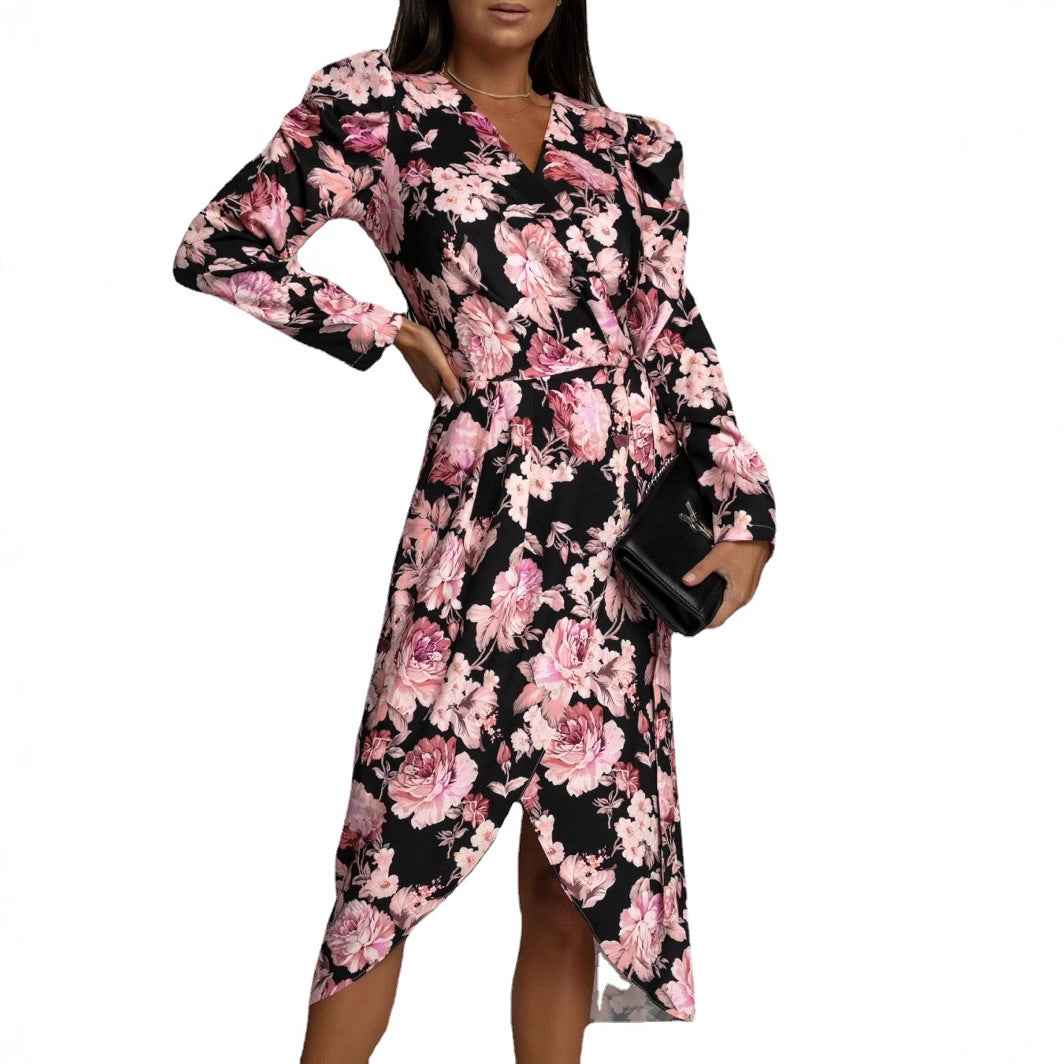Dame blomsterprint slå om kjole med elegant splitdetalje Stilla