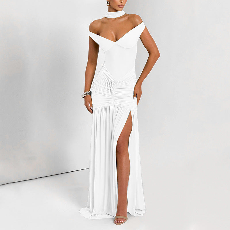 Dame Elegant Maxikjole med rynker og off-shoulder design Stilla
