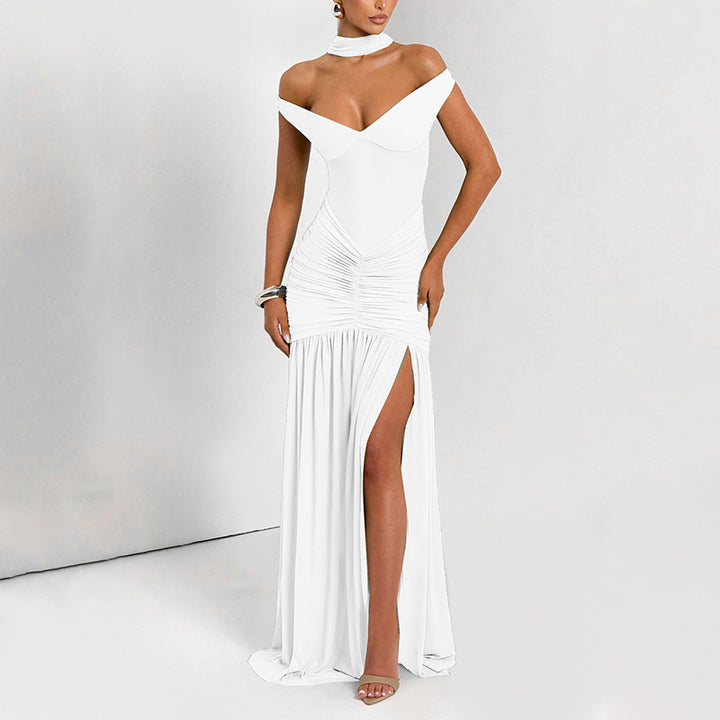 Dame Elegant Maxikjole med rynker og off-shoulder design Stilla