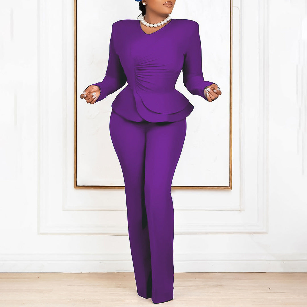 Dame Elegant Jumpsuit med smukt Peplum og lange ærmer Stilla