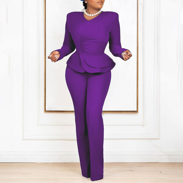 Dame Elegant Jumpsuit med smukt Peplum og lange ærmer Stilla