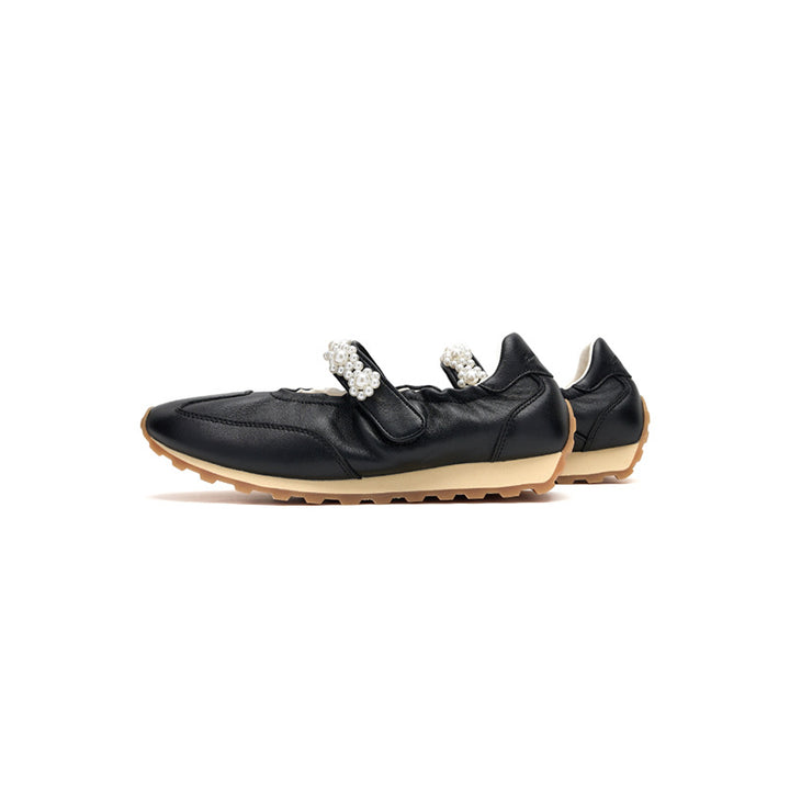 Dame ballerinas med elegante perleapplikationer og fleksibel sål Stilla
