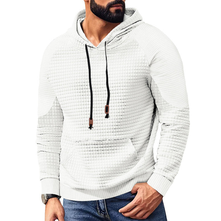 Herren nan kvadratstruktureret hættepullover i quiltet look med kængurulomme, raglanærmer og snor.