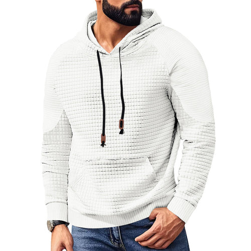 Herren nan kvadratstruktureret hættepullover i quiltet look med kængurulomme, raglanærmer og snor.