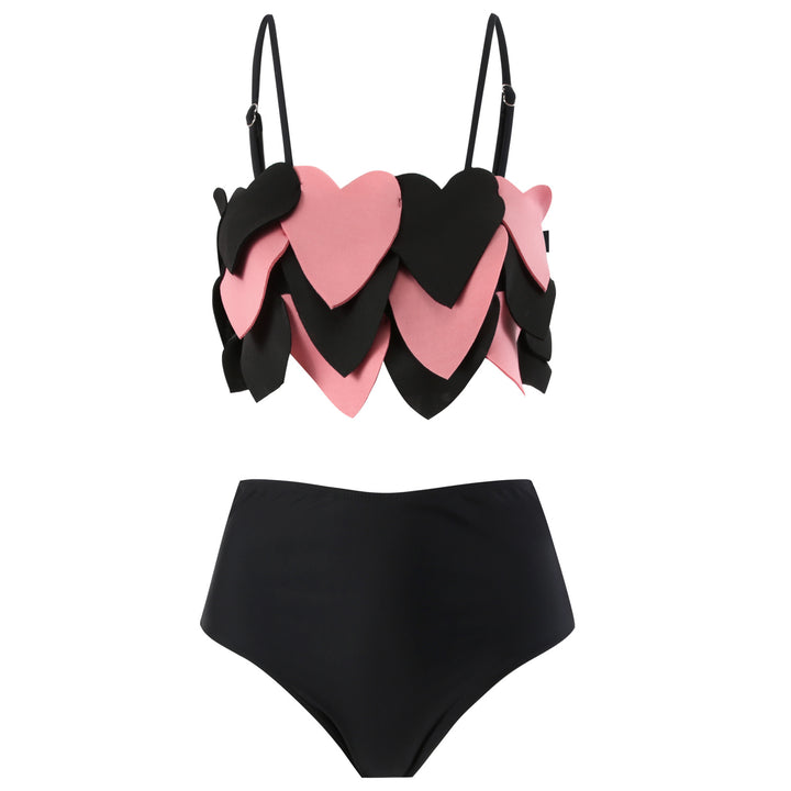 Dame bikini sæt med hjerte-applikationer og høj talje nederdel Stilla