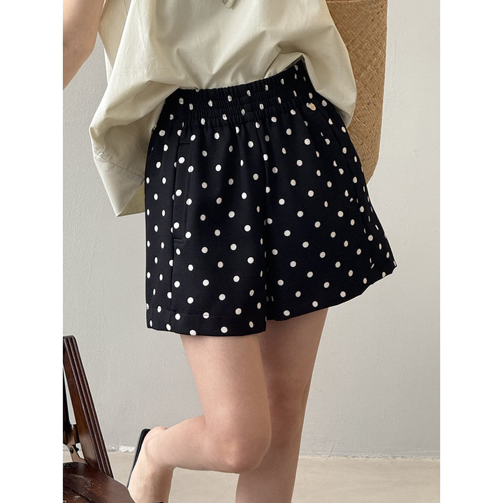 Dame Polka-Dot Shorts med elastisk linning og sidelommer Stilla