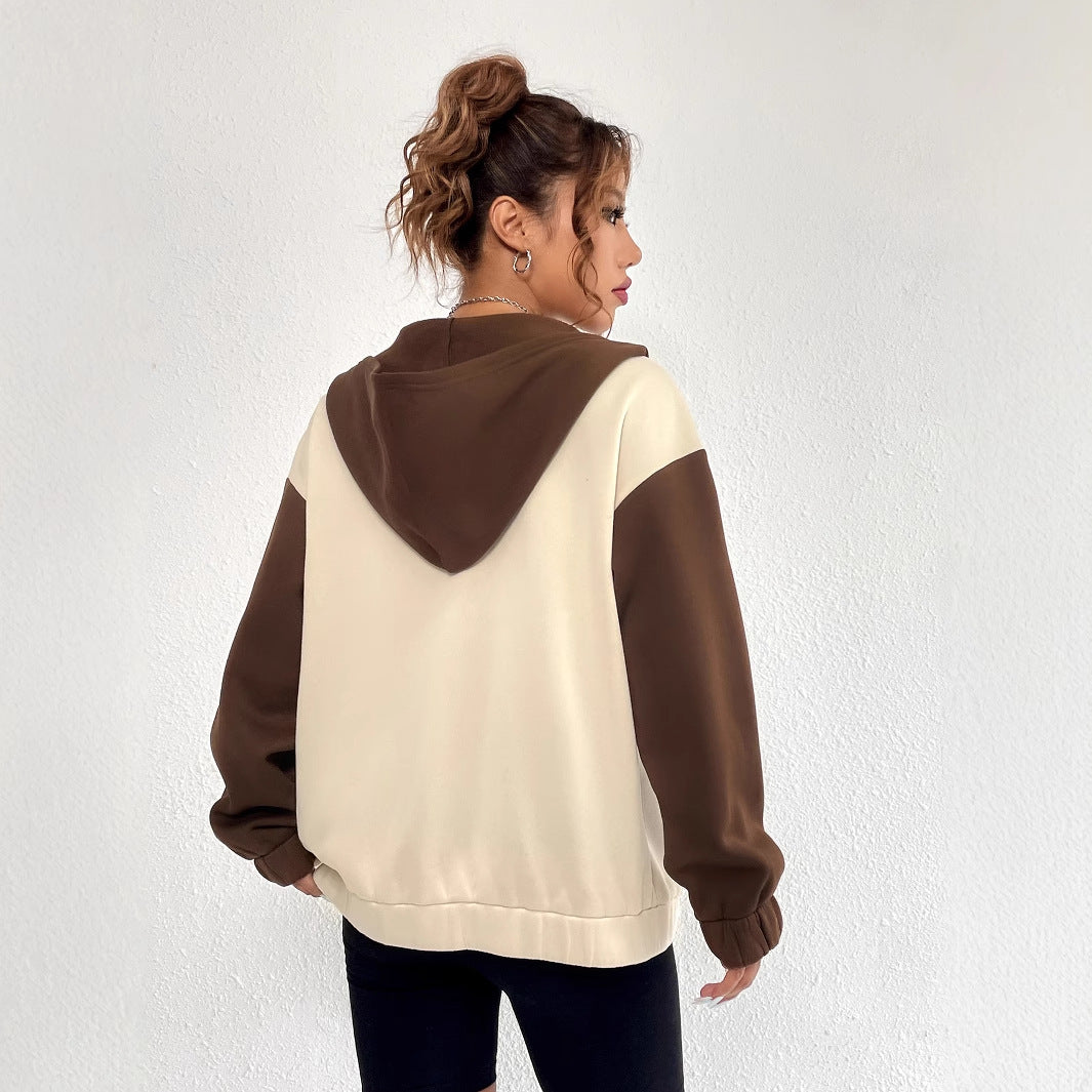 Damer casual sweatshirt jakke med kontrasterende ærmer og hætte Stilla