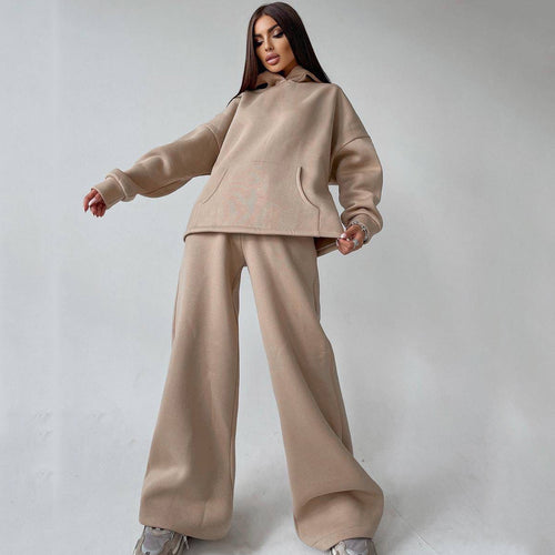 Kvinders afslappede fit hættebluse og løs sweatpants sæt Skovae