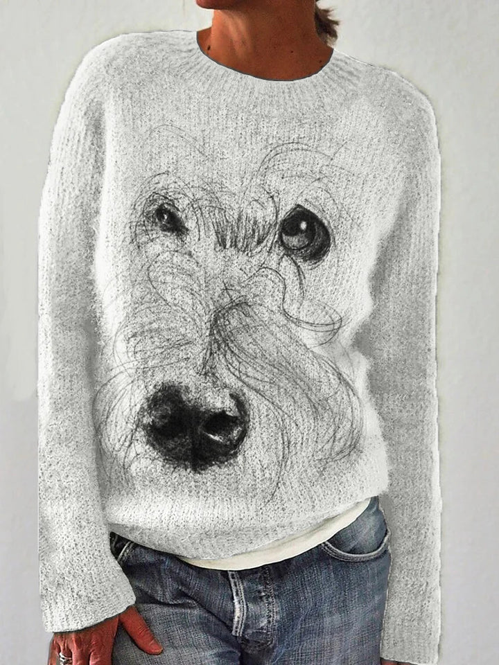 Dame Cozy Sweater med Revmotiv og Stribede Ærmer Stilla