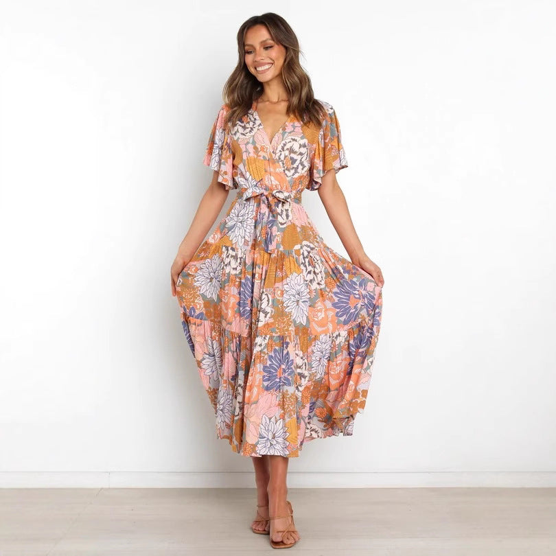 Dame Floral Trappe Maxi Kjole Stilla