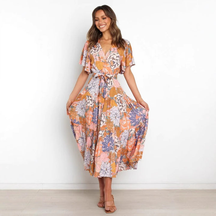 Dame Floral Trappe Maxi Kjole Stilla