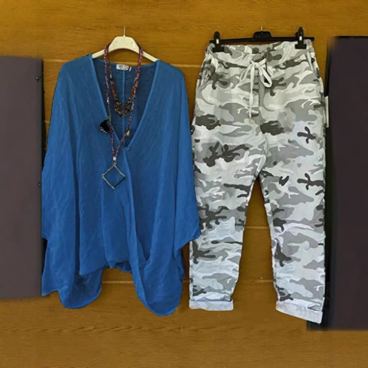 Dame afslappet Overcut Tunika og cargobukser i camouflage-stil Stilla
