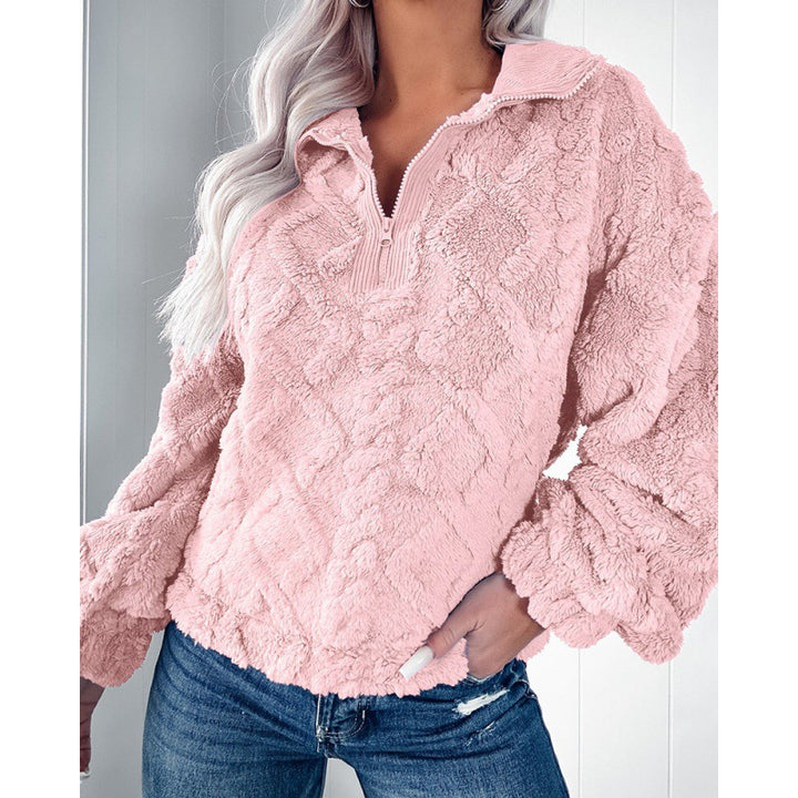 Kvinders hyggelige fleece sweatshirt med højt krave og lynlås Stilla