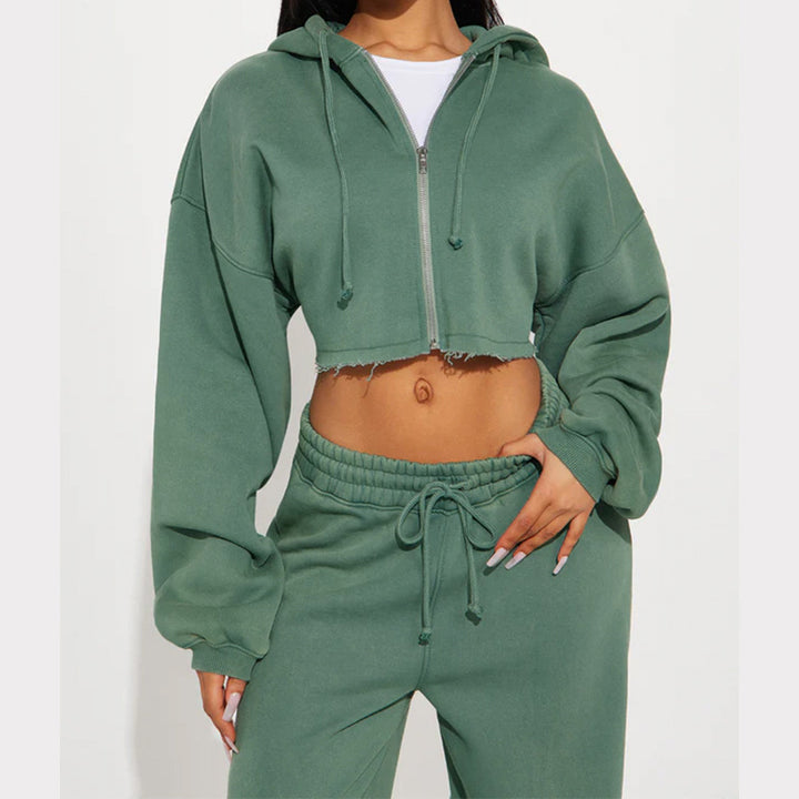 Kvinders cropped hoodie og brede joggingbukser sæt Skovae