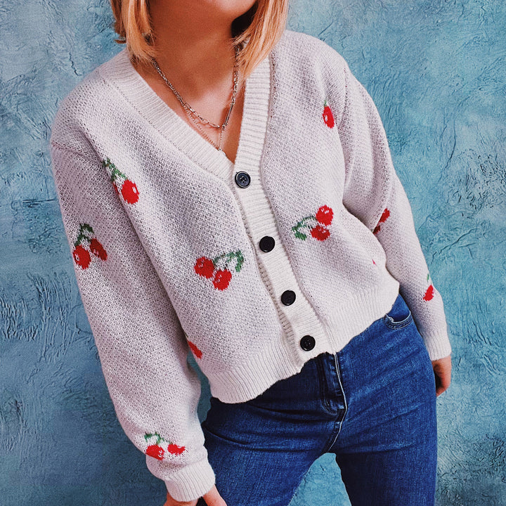 Kvinders cropped cardigan med frugtagtig design Stilla