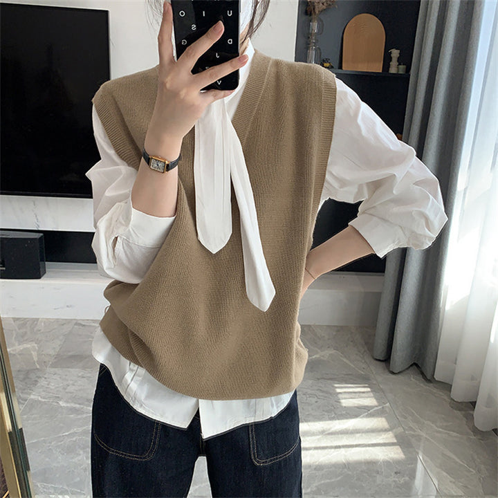Kvinderne fashionable strikket vest med V-hals og dekorative knapper Stilla