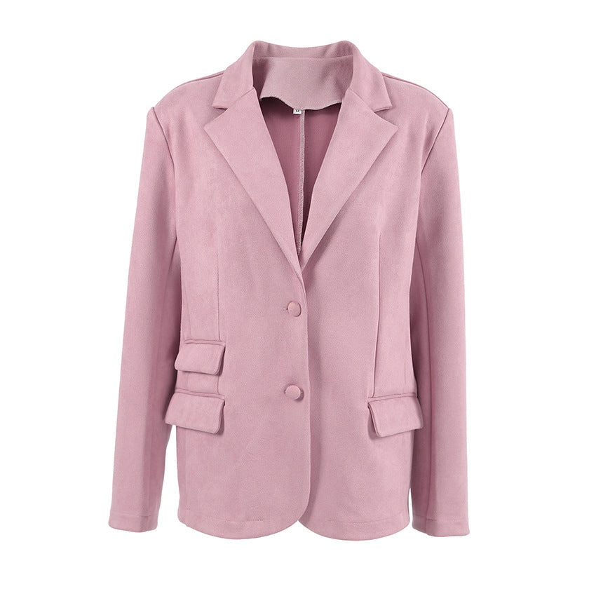 Dame Oversized Blazer i elegant suede-look med dyb revers og praktiske lommer Stilla