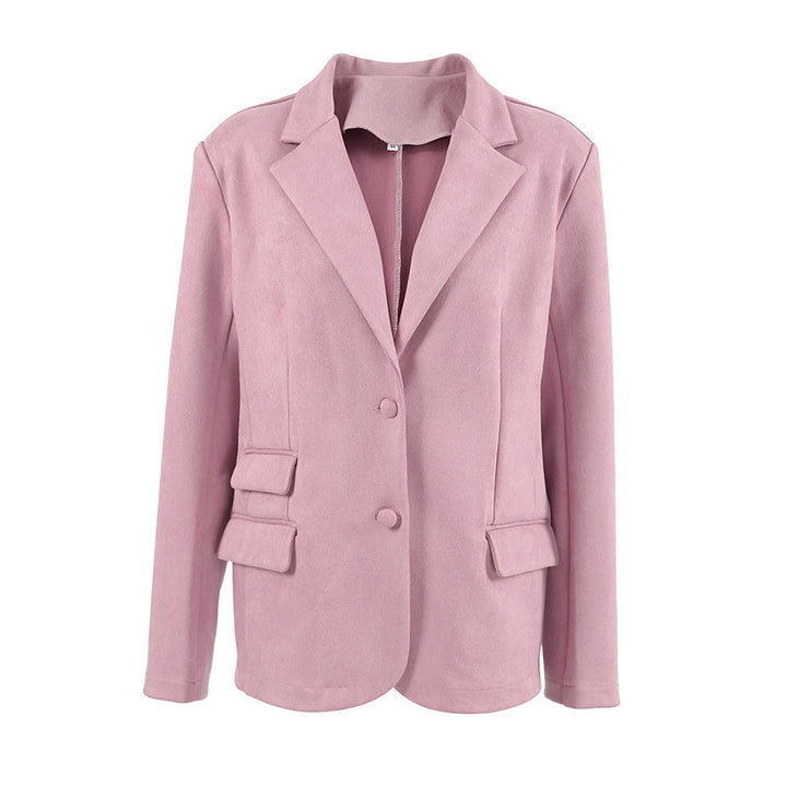 Dame Oversized Blazer i elegant suede-look med dyb revers og praktiske lommer Stilla