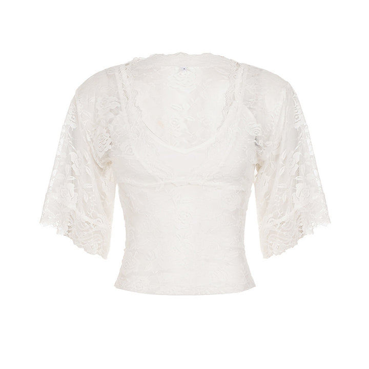 Dame spids top i romantisk vintage stil med vide ærmer Skovae