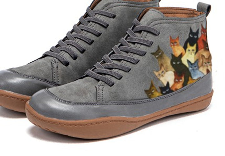 Dame High-Top Sneakers med unikt katte design Stilla