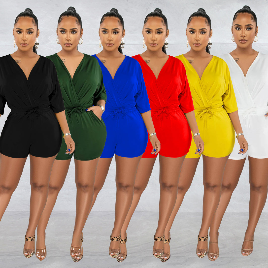 Dame Elegant Playsuit med indpaknings-look og afslappet ribkant Stilla