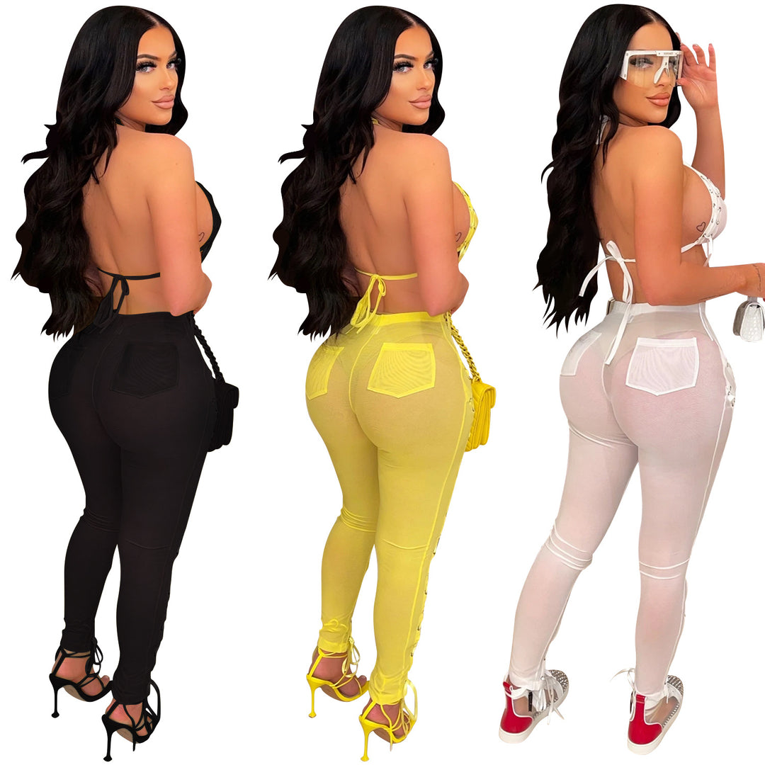 Dame Sporty Crop-Top og High-Waist Leggings Sæt Stilla