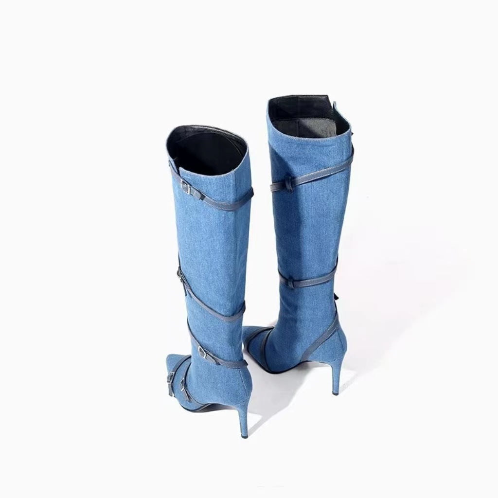 Dame Overknee Stiletto Støvler med dekorative rem-detaljer Stilla