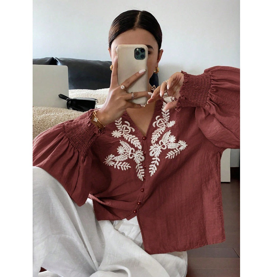 Dame Tops med broderidetaljer Stilla