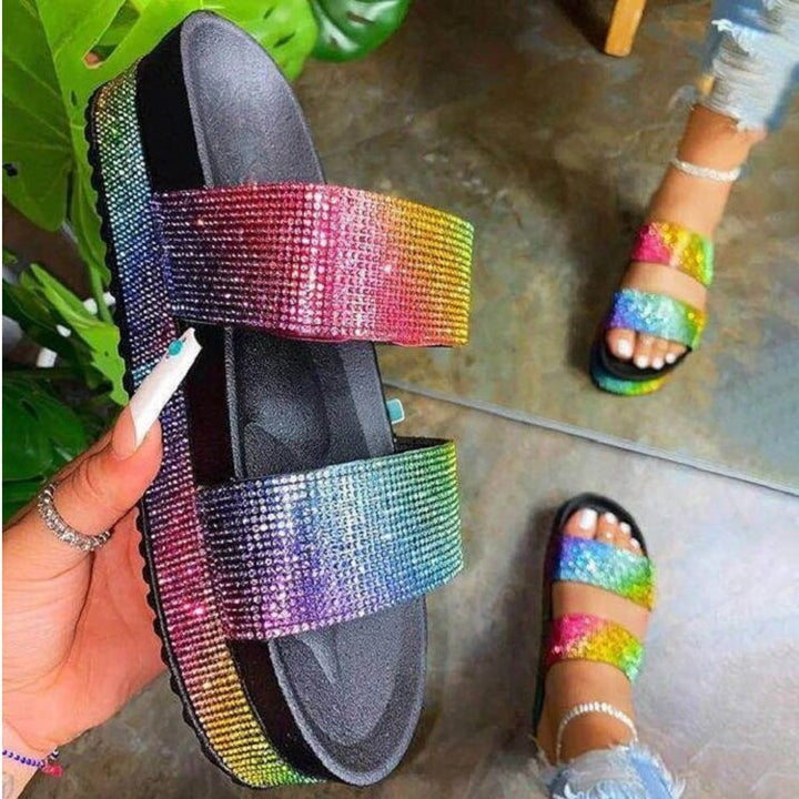Dame Glamourøse Slippers med glitrende rhinsten detalje Stilla