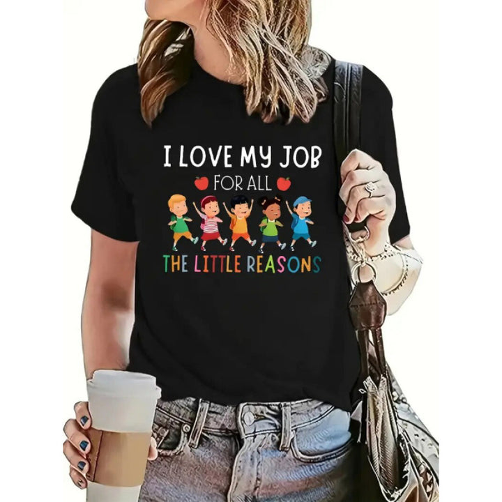 Dame T-shirt med kreativt børnemotiv Stilla