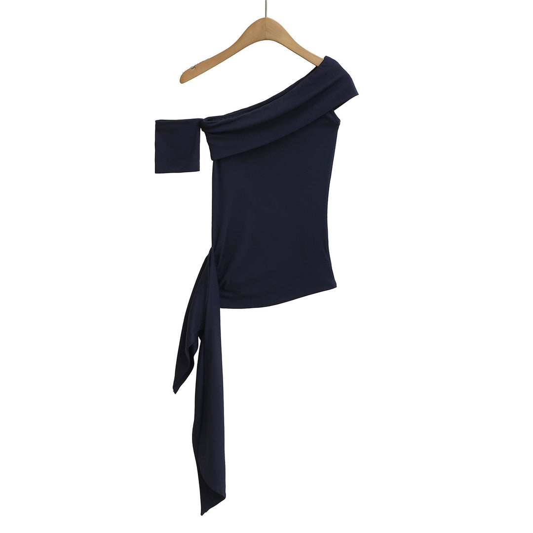 Dame Off-Shoulder Top med knudedetalje og asymmetrisk sømklip Stilla
