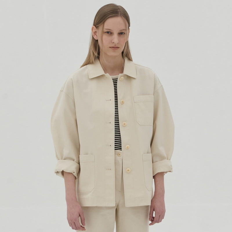 Dame Oversized Utility-Jakke med praktiske lommer og moderne knapdetaljer Stilla