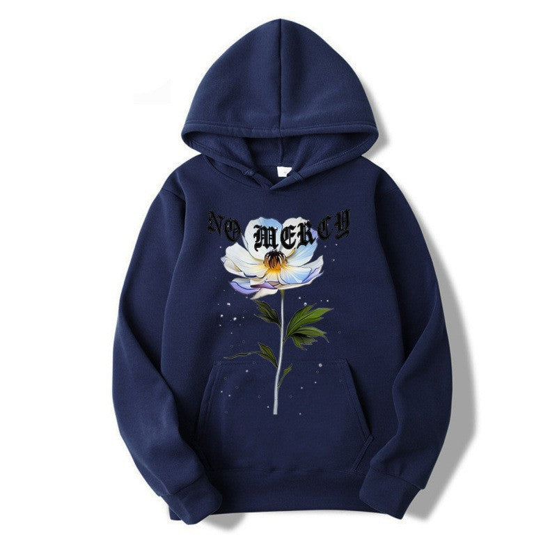 Kvinders hoodie med blomsterprint og fremtrædende tryk Skovae