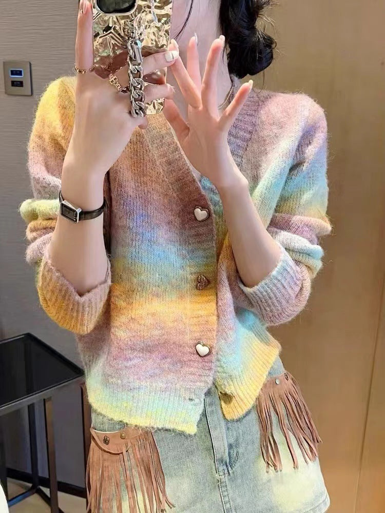 Kvinders cardigan med gradient og hjerteformede knapper Stilla