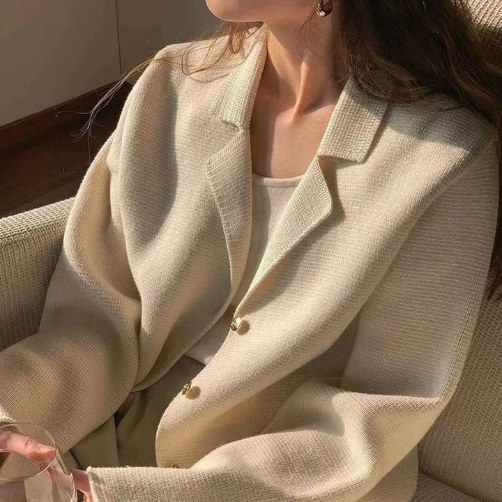 Dame Elegant Boucle Jakke med Gyldne Knapper Stilla