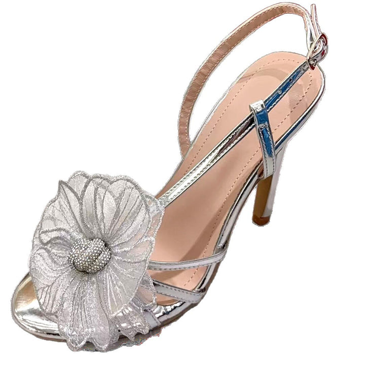Dame Sling-sandaler med florale applikationer og glitrende remdesign Stilla