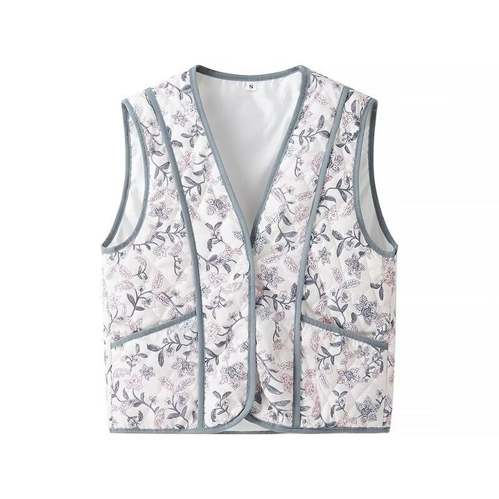 Kvinder Quiltet Vest med blomstertryk og praktiske lommer Stilla