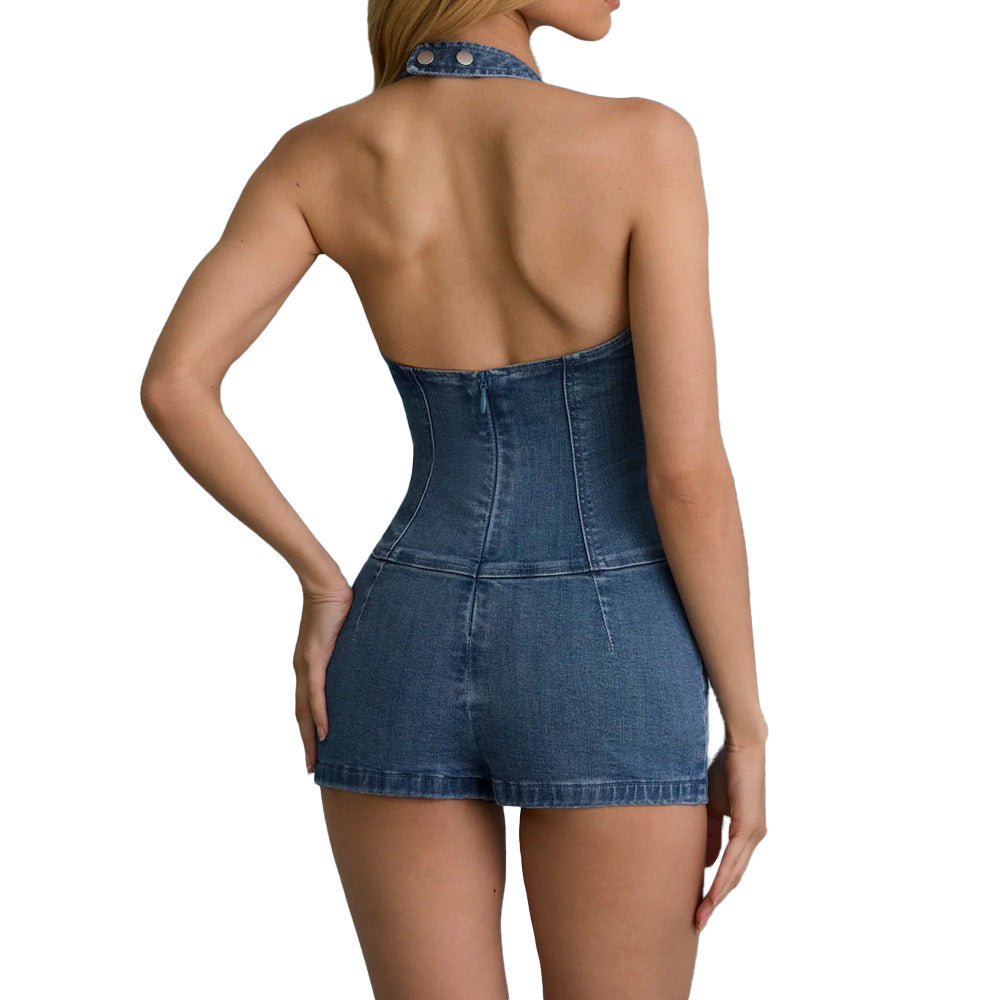 Dame Jeans Overall med Højkrave og Knapliste Stilla