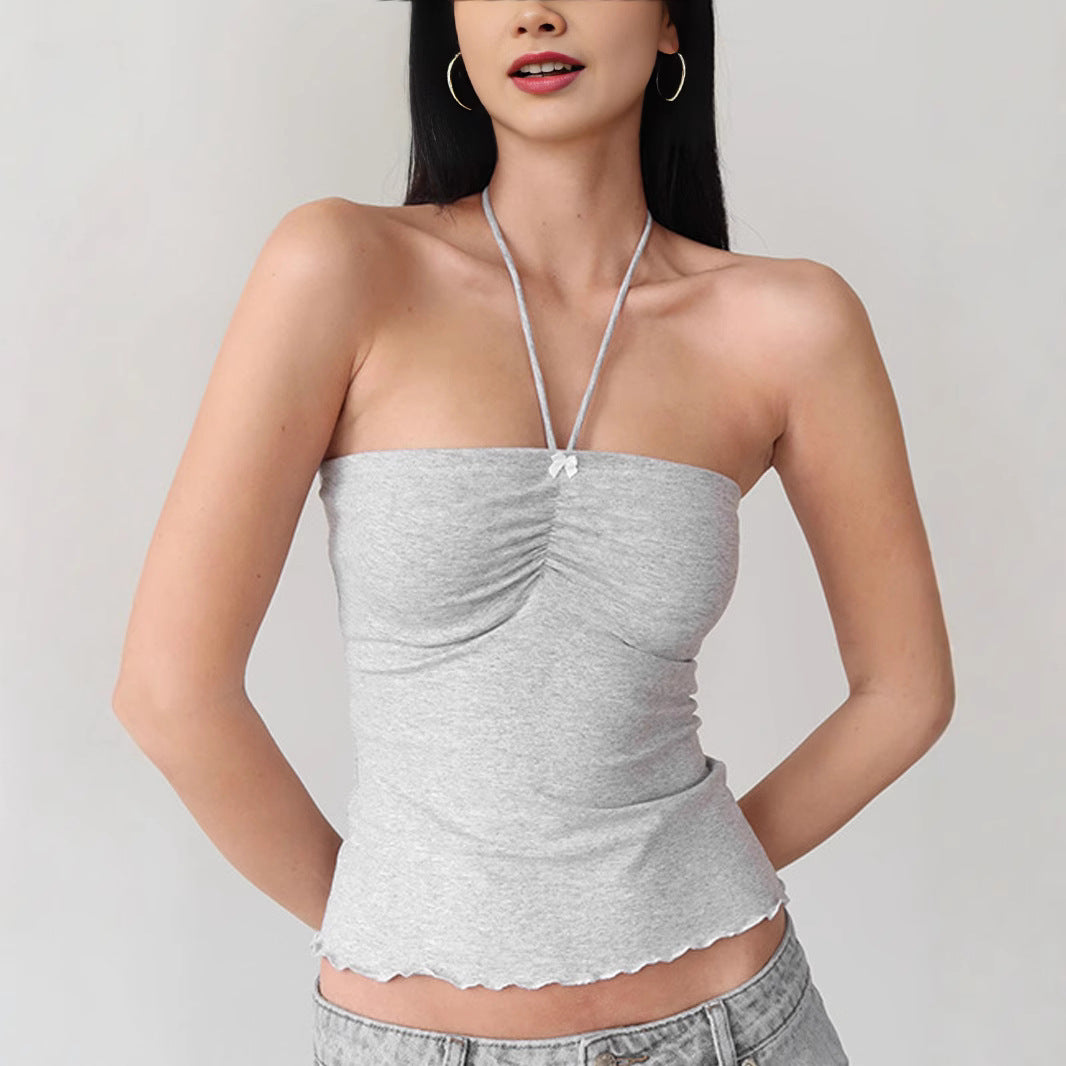 Dame bandeau-top med fine ruffle-detaljer og justerbare stropper Skovae