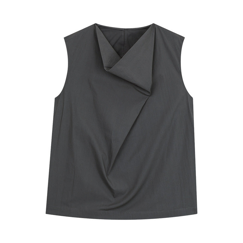 Dame ærmeløs bluse skjorte med innovativ draperingsdesign Stilla