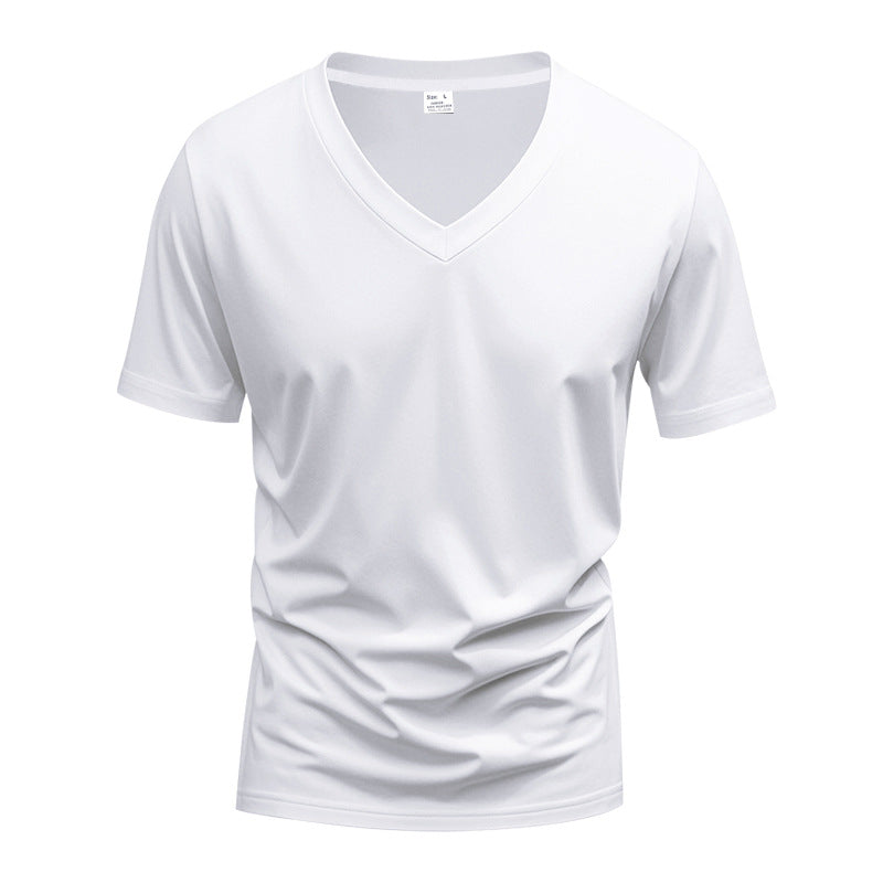 Herrer nan klassisk V-hals T-shirt lavet af fin bomuldsjersey med forstærket nakke og dobbelt søm Skovae