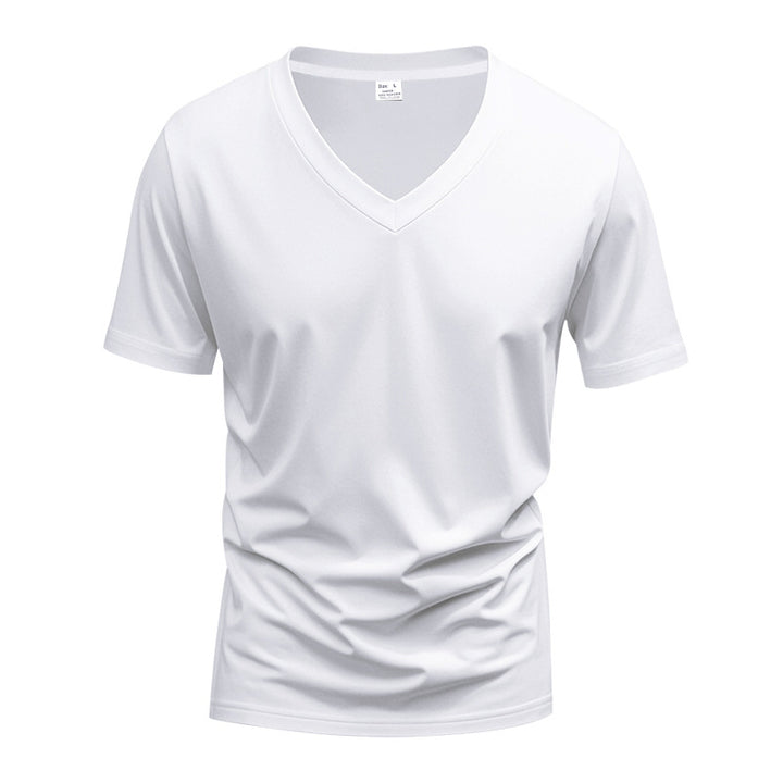 Herrer nan klassisk V-hals T-shirt lavet af fin bomuldsjersey med forstærket nakke og dobbelt søm Skovae